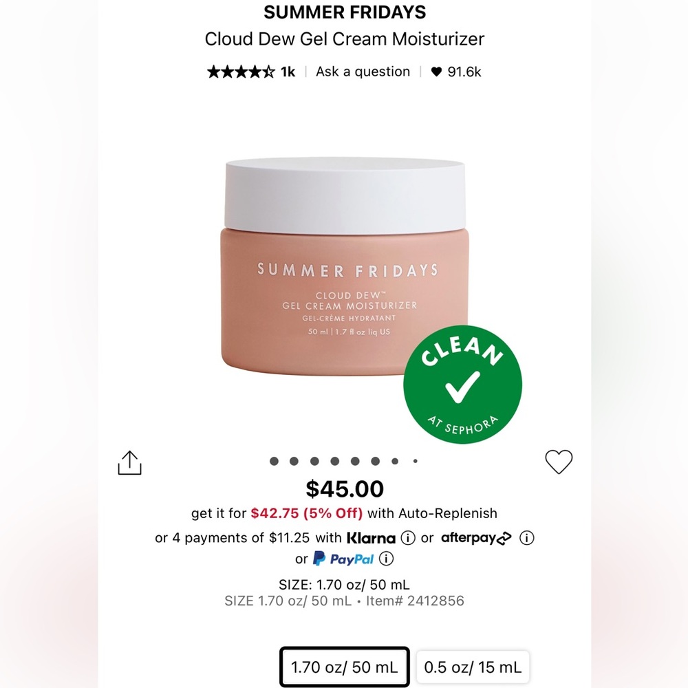 Summer Fridays Cloud Dew Gel Cream Moisturizer
